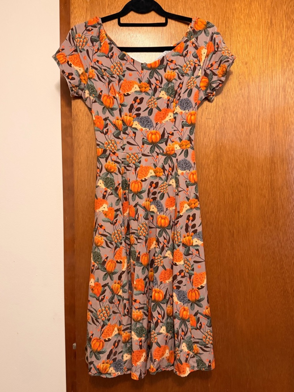 Unique vintage hedgehog fall pattern dress